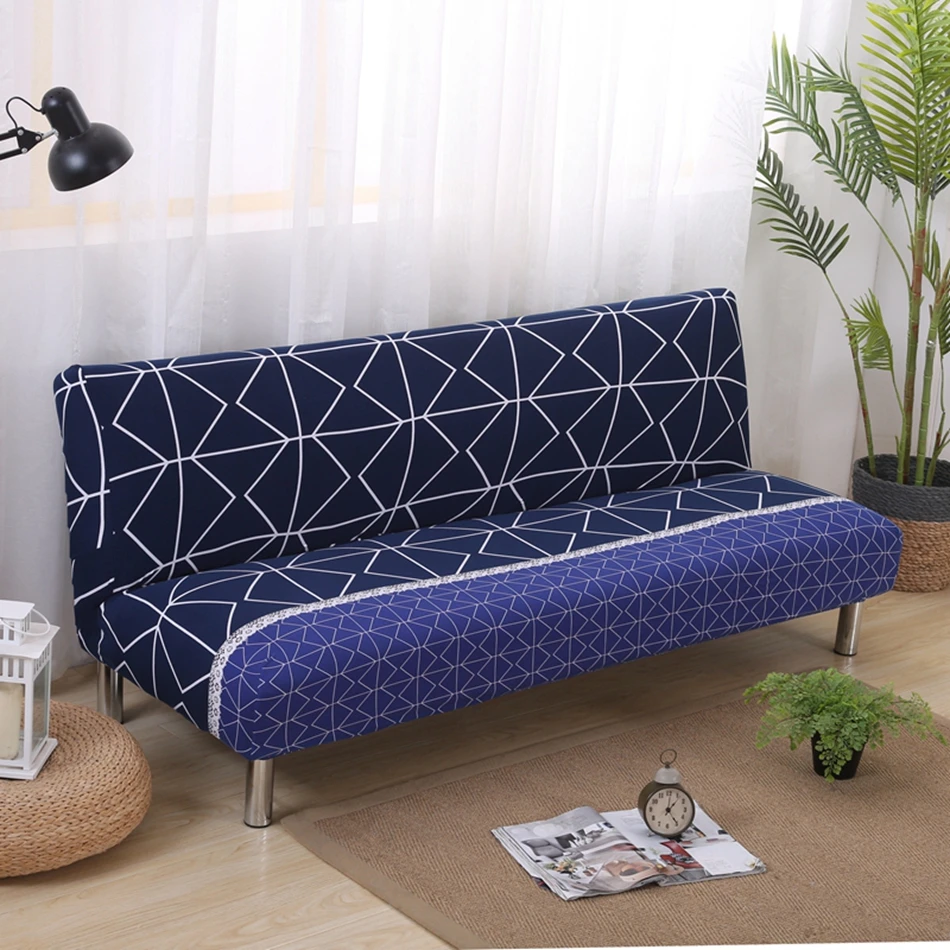 Blue No Armrest Sofa Bed Covers For Living Room Geometric